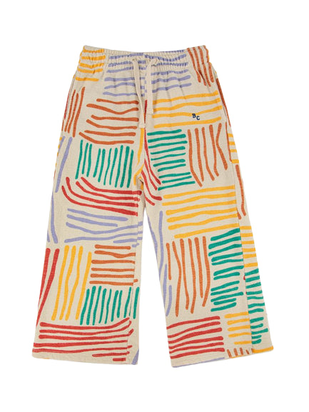 Pantaloni avorio da tuta per bambini con linee colorate